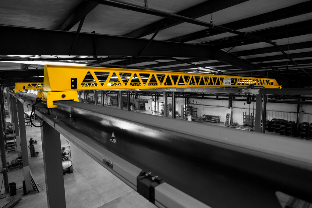 1 ton pwi ultra lite bridge crane starke vs hoist in trailer manufacturing setting 1