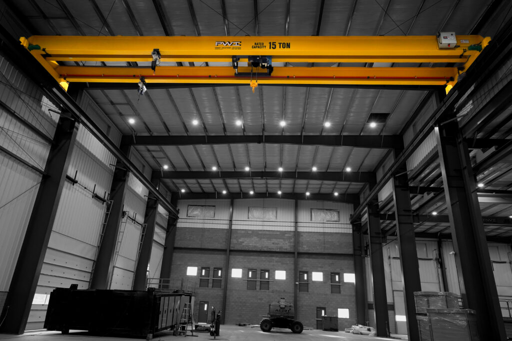 15 ton pwi double girder top running motorized crane shawbox wire rope hoist