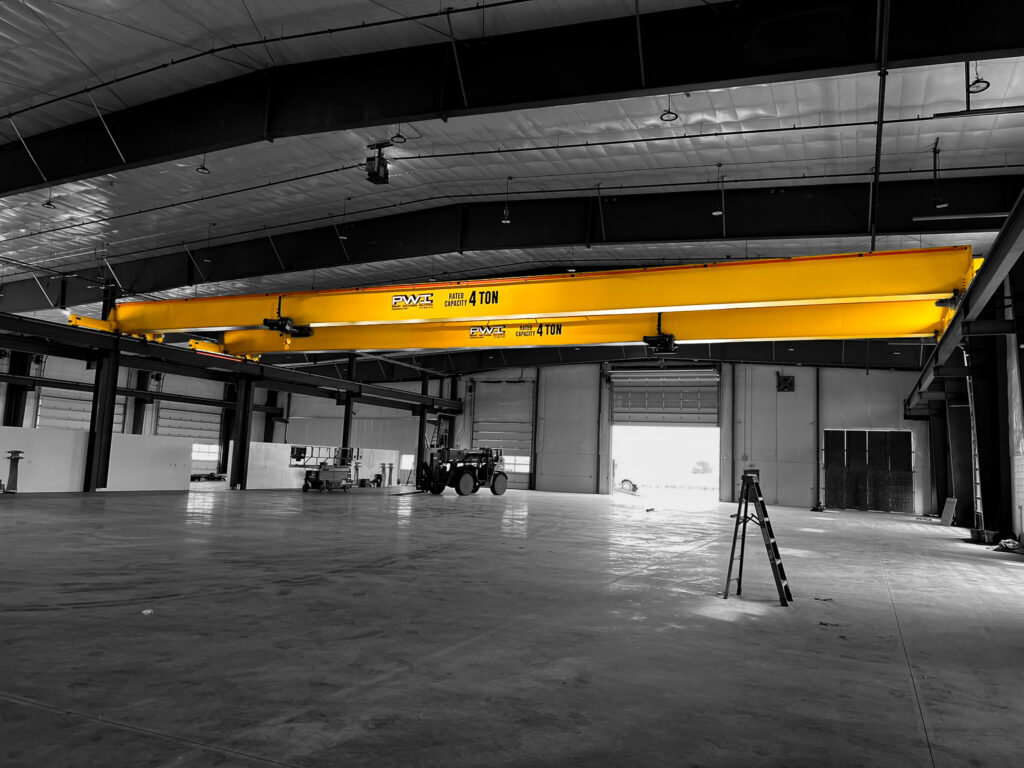 4 ton pwi top running motorized bridge crane shawbox wire rope hoist manufacturing setting 2