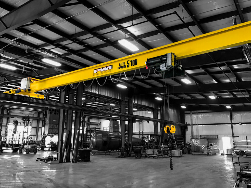 5 ton pwi top running motorized bridge crane yale wire rope hoist manufacturing setting 1