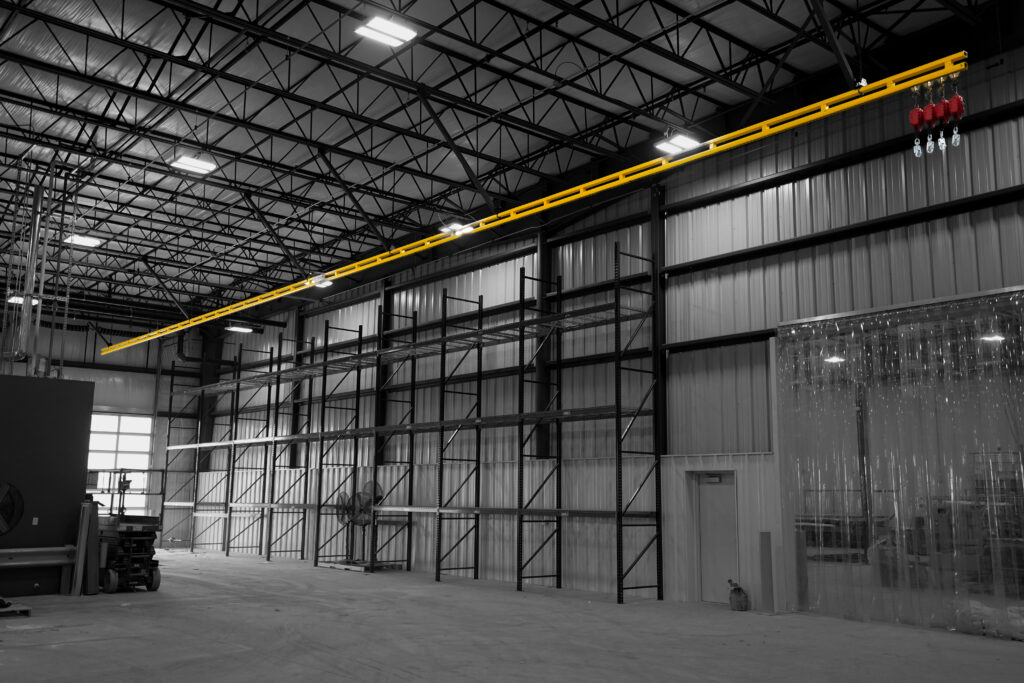 ceiling mounted fall protection system 3m protecta srl in rv manufacturing setting 2