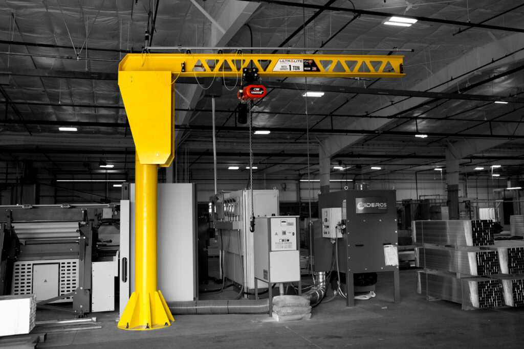 pwi ultralite freestanding jib crane in manufacturing setting