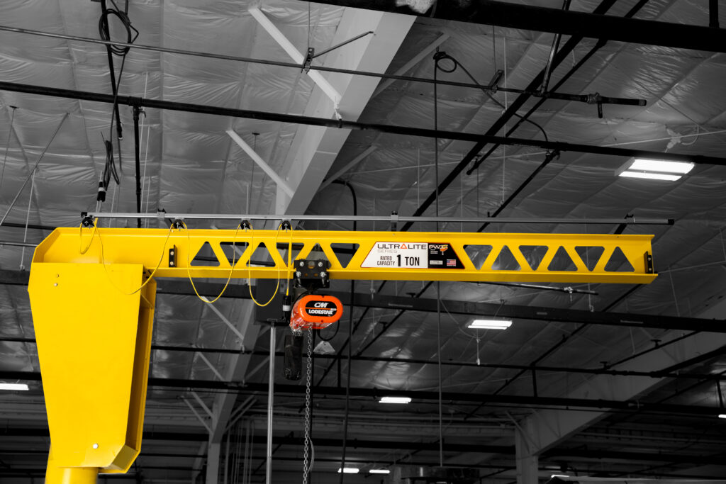 pwi ultralite freestanding jib crane in manufacturing setting 7