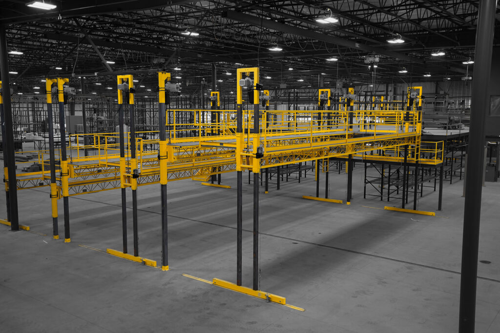 rolling work platforms starke stk hoist in rv manufacturing setting 4