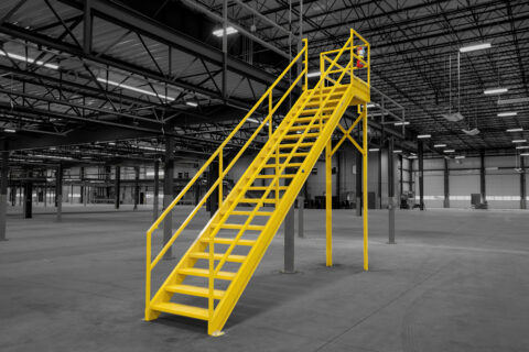 straight stair diamond plate open riser type b railing yellow 4